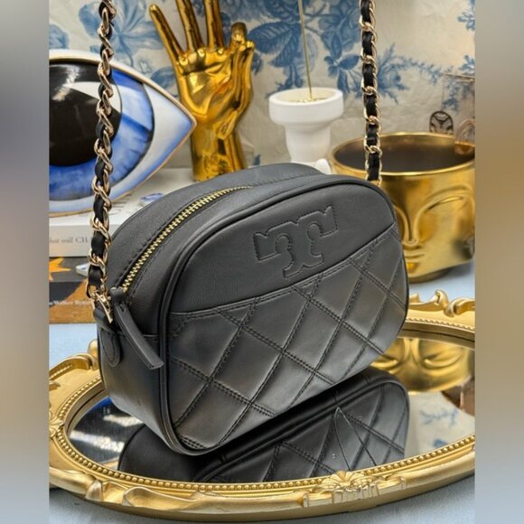 🆕 TORY BURCH 🧿 NWOT Savannah Chain Link Camera Bag Black Leather AUTHENTICATED - Picture 3 of 16